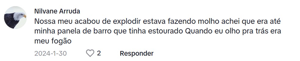 Internauta afirma que o fogão explodiu após usar panela inadequada, uma das causas de quebra do vidro. — Foto: Reprodução