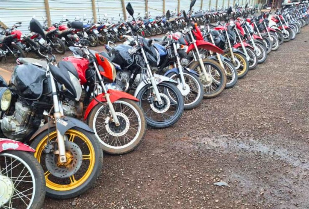 Motocicletas para leilão do Detran-MS — Foto: Detran-MS