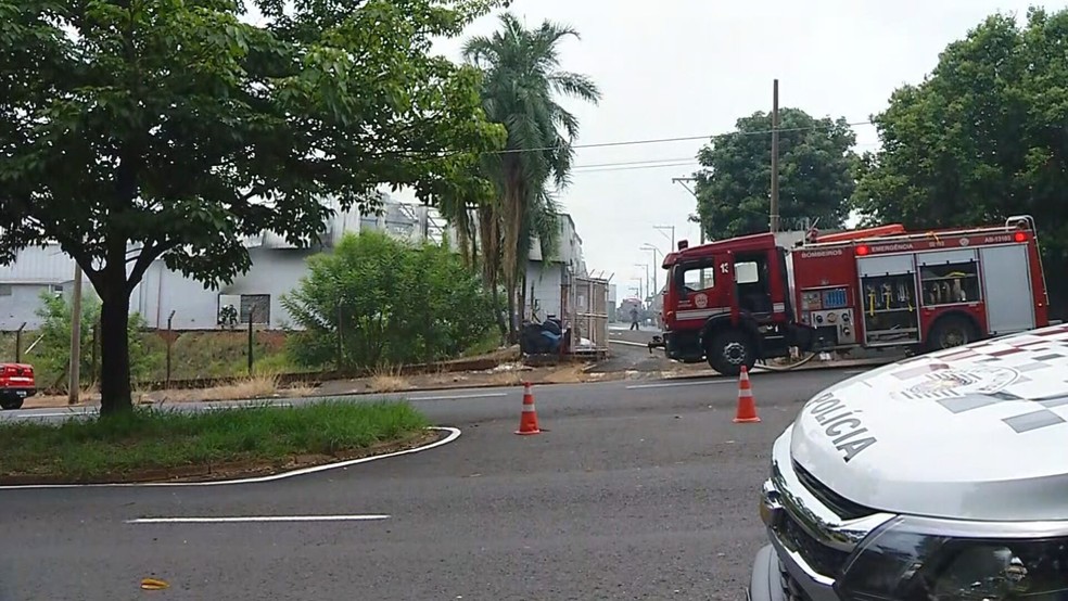 Bombeiros e Polícia Militar foram acionados em ocorrência de incêndio em galpão, em São José do Rio Preto (SP) — Foto: João Selare/TV TEM