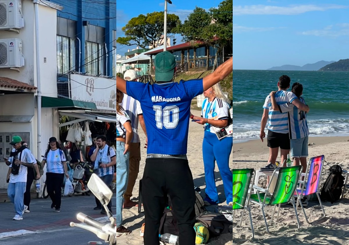 Argentinos curtem praia e lotam bares no bairro mais 'hermano' de SC na semifinal da Copa: 'A gente gosta de se sentir acolhido'