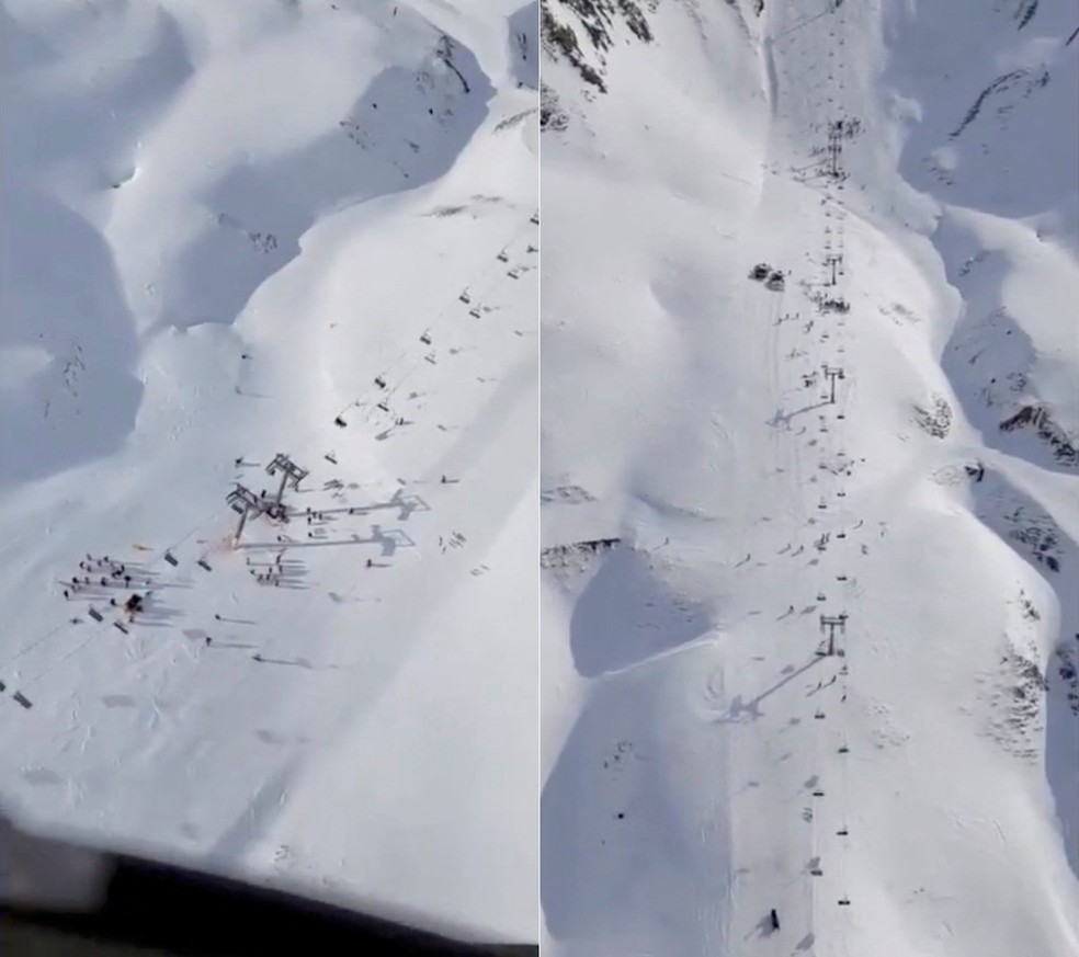 Imagem aérea mostra pessoas reunidas após acidente com um teleférico na Espanha, em 18 de janeiro de 2025 — Foto: Guarda Civil Espanhola via Reuters