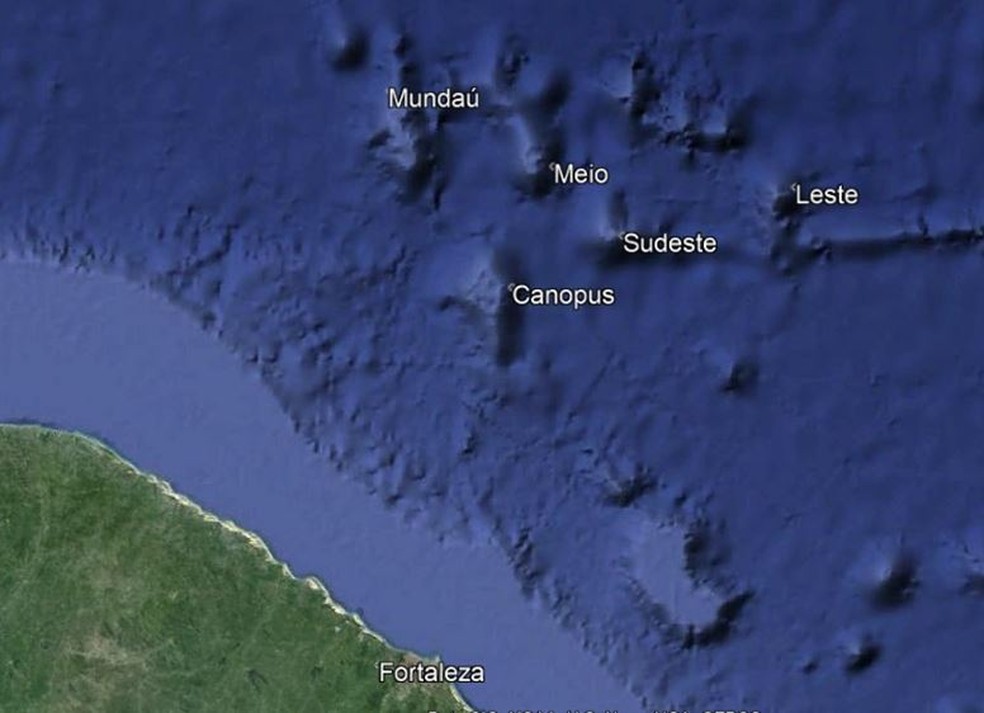 Localização dos Bancos visitados ao largo da costa do Ceará (aproximadamente a 200 km de Fortaleza. — Foto: WWF-Brasil/Divulgação