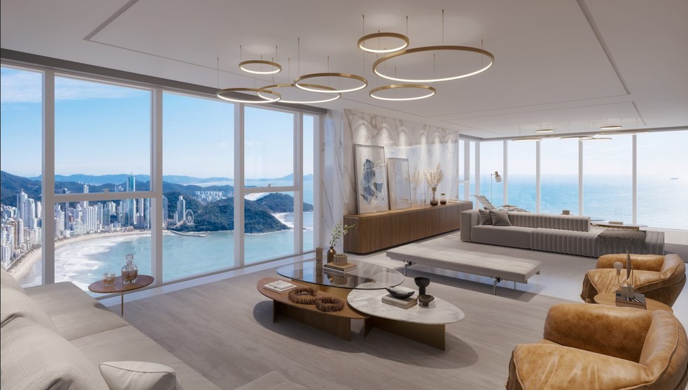 Projeto de mansão suspensa em Balneário Camboriú prevê 795,89 m² de área privativa — Foto: Divulgação