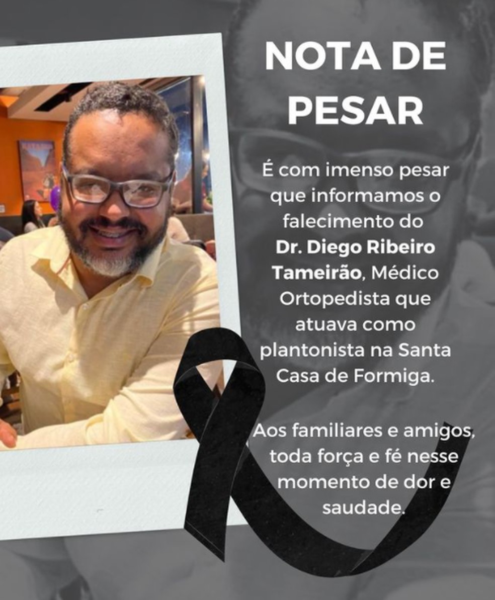 Nota de pesar da Santa Casa de Formiga — Foto: Redes sociais