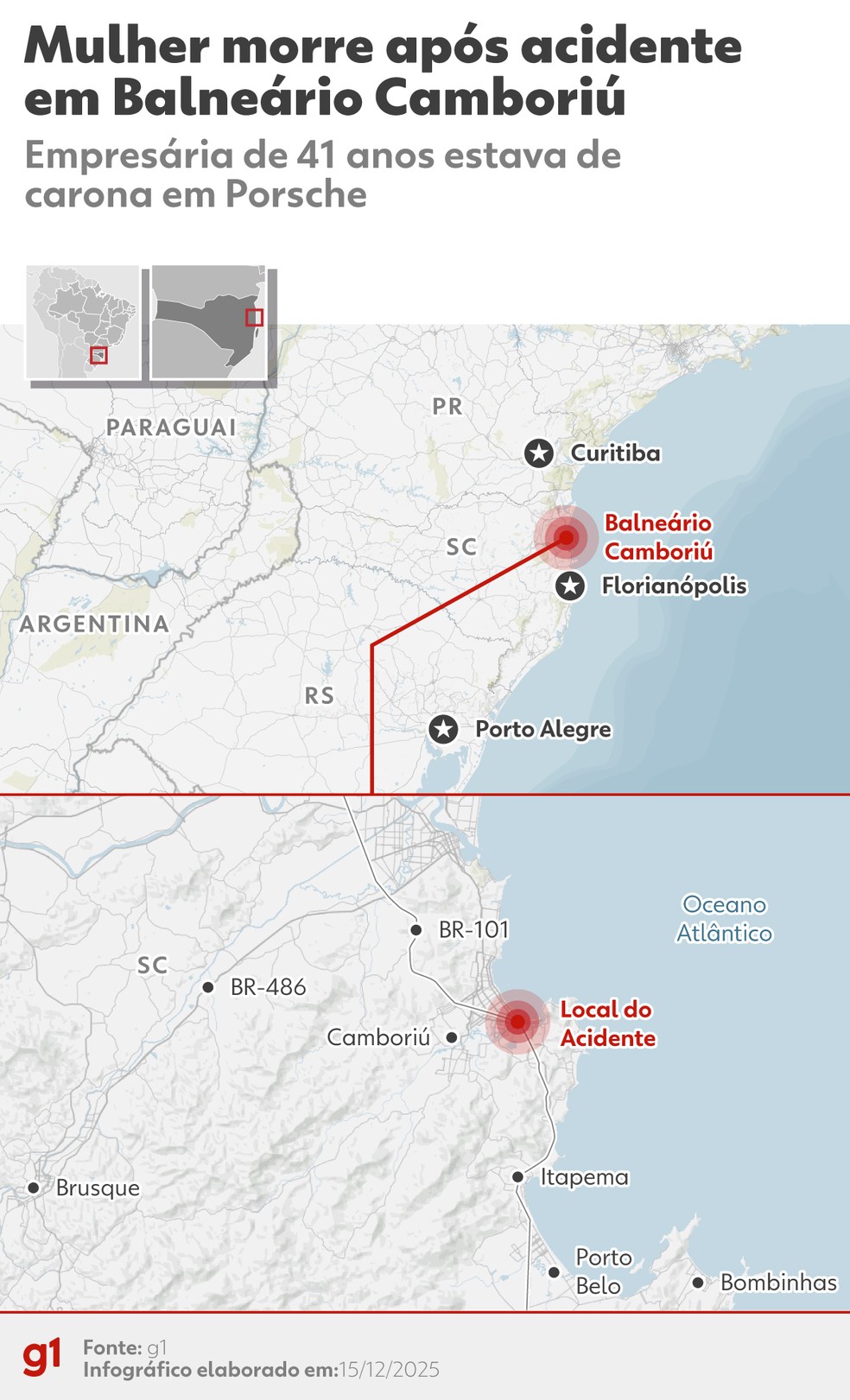 INFOGRÁFICO: local onde empresária de 41 anos morreu em Balneário Camboriú (SC) — Foto: Arte/g1
