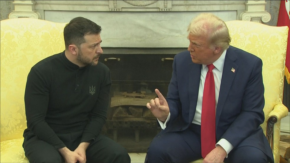 Trump bate boca com Zelensky — Foto: GloboNews/Reprodução