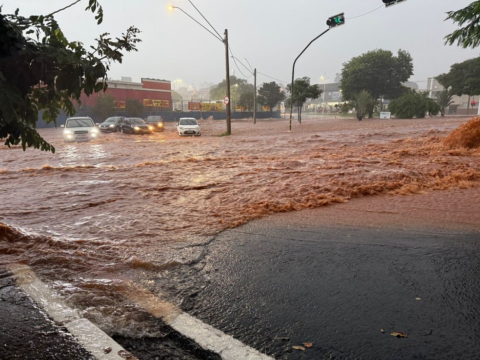 5 de 10
Avenida Nações Unidas registrou pontos de alagamentos após chuva — Foto: Gabriel Pelosi/TV TEM