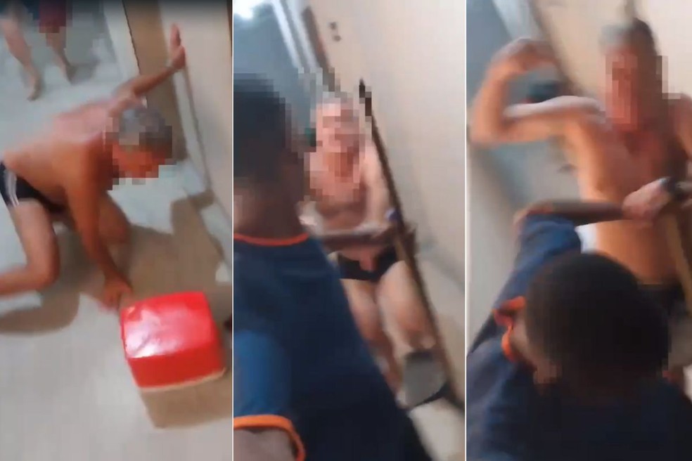 Faxineiro é agredido a socos após discussão com morador de condomínio em Praia Grande (SP) — Foto: Publio Neto