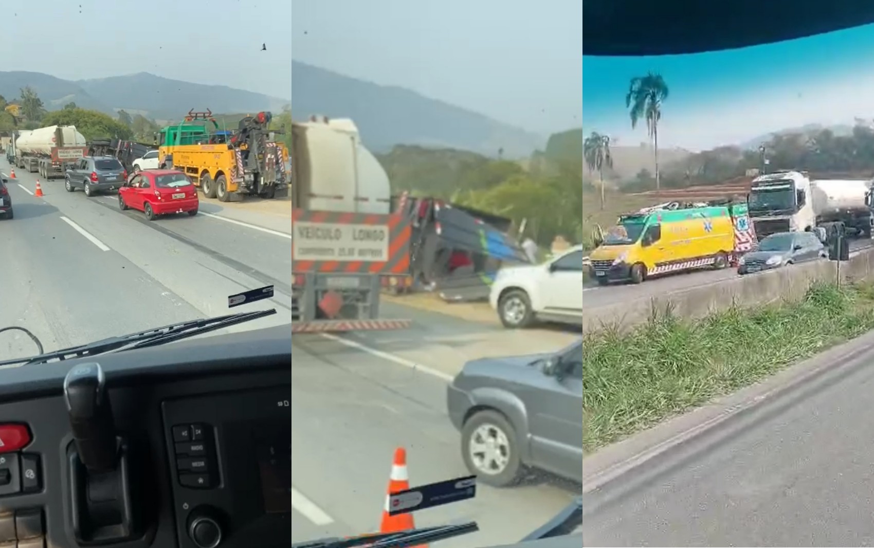 Menino de 8 anos fica gravemente ferido após carreta com café tombar na Fernão Dias, no Sul de MG; veja outros acidentes