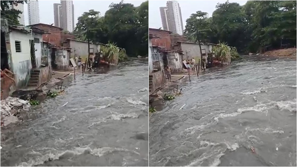 Fortes chuvas trazem pontos de alagamentos na comunidade Saporé, no bairro Mucuripe — Foto: Reprodução