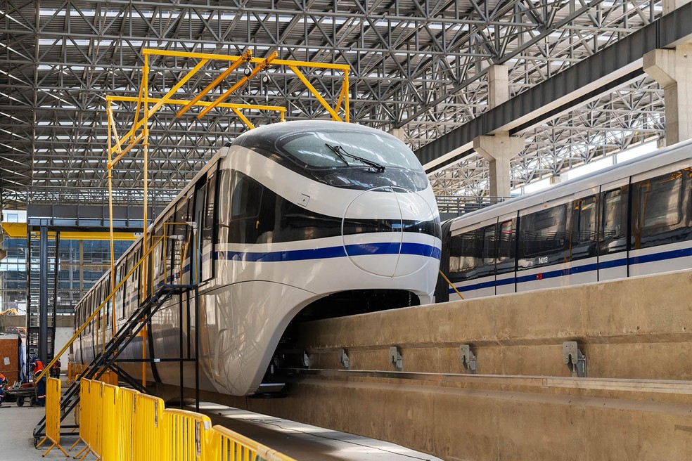 Trens em teste da Linha 17-Ouro do Monotrilho, que começa a operar em março de 2026. — Foto: Márcia Alves/Metrô SP/Divulgação