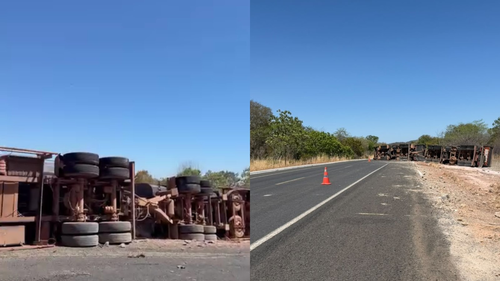 Carreta tomba e interdita trecho da BR-135 no Sul do Piauí
