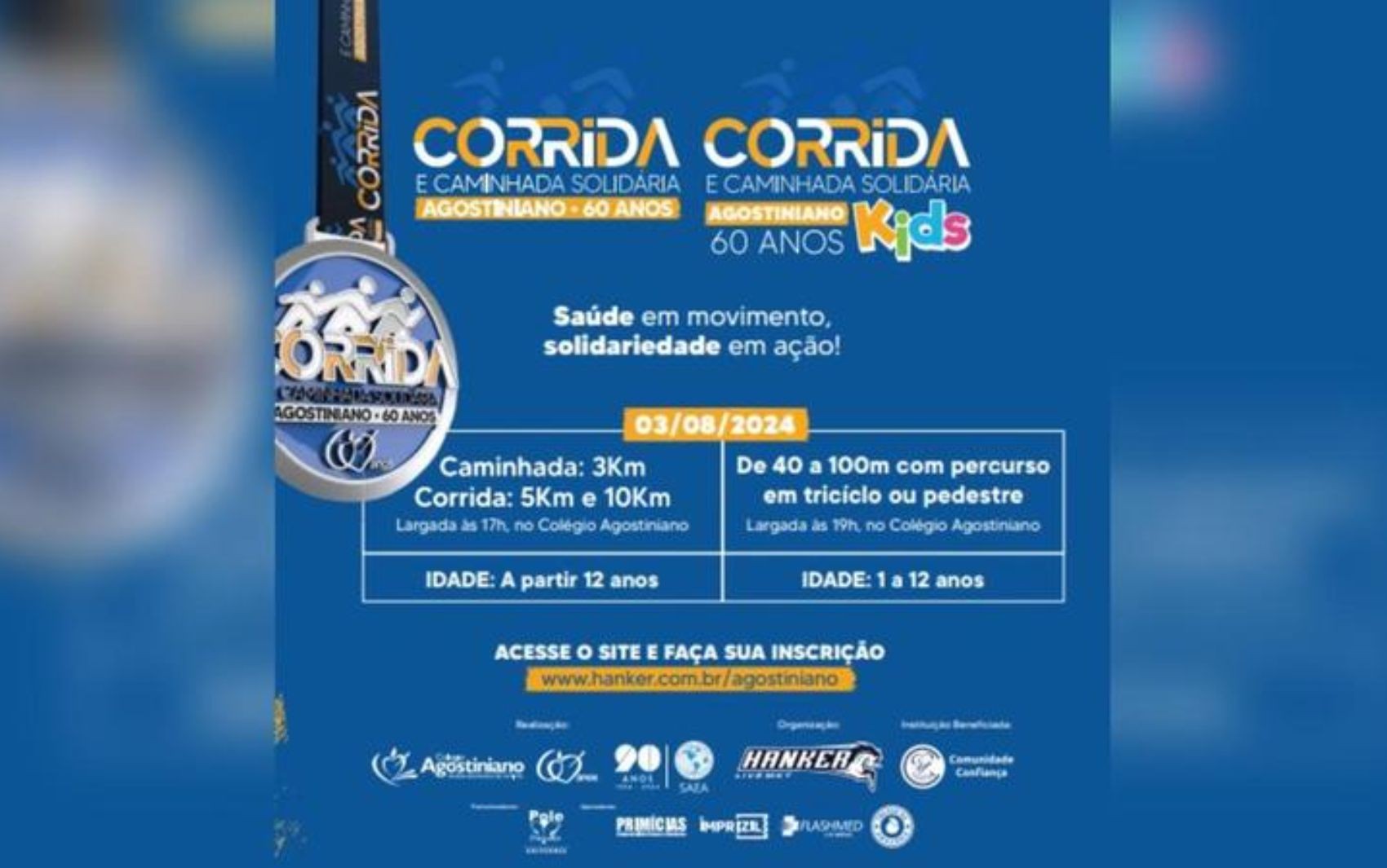 Com mais de 700 inscritos, Corrida e Caminhada Solidária Agostiniano espera arrecadar 2 toneladas de alimentos