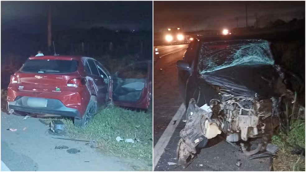 Duas pessoas morreram e seis ficaram feridas em um acidente envolvendo três carros na CE-187, na zona rural de Tianguá. — Foto: Reprodução