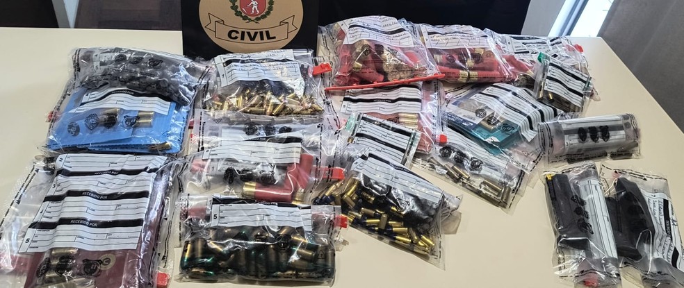 Centenas de munições foram encontradas na casa — Foto: Polícia Civil