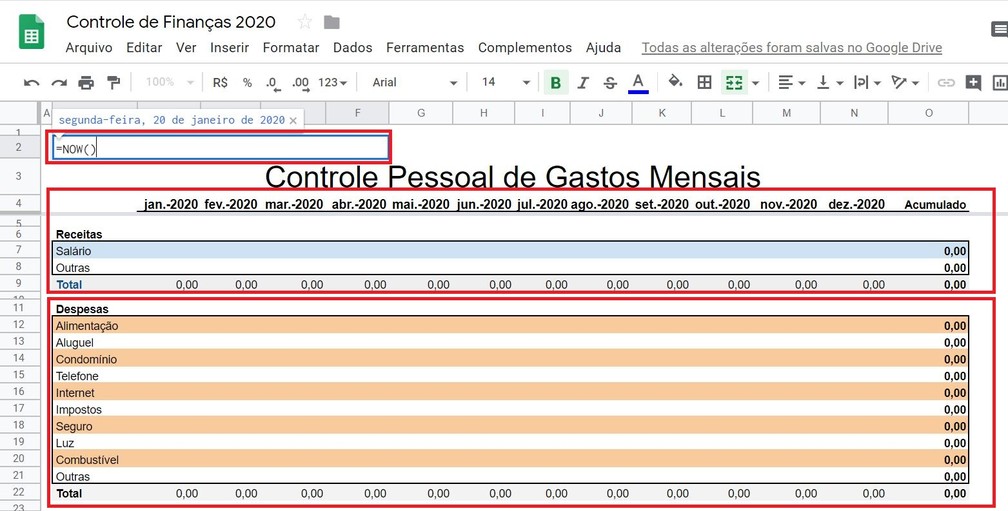 modelo de controle de despesas excel