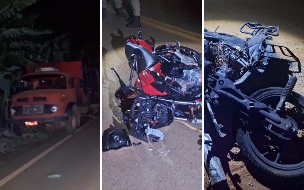 Caminhão e duas motos após acidente na GO-426 — Foto: Divulgação/Polícia Militar