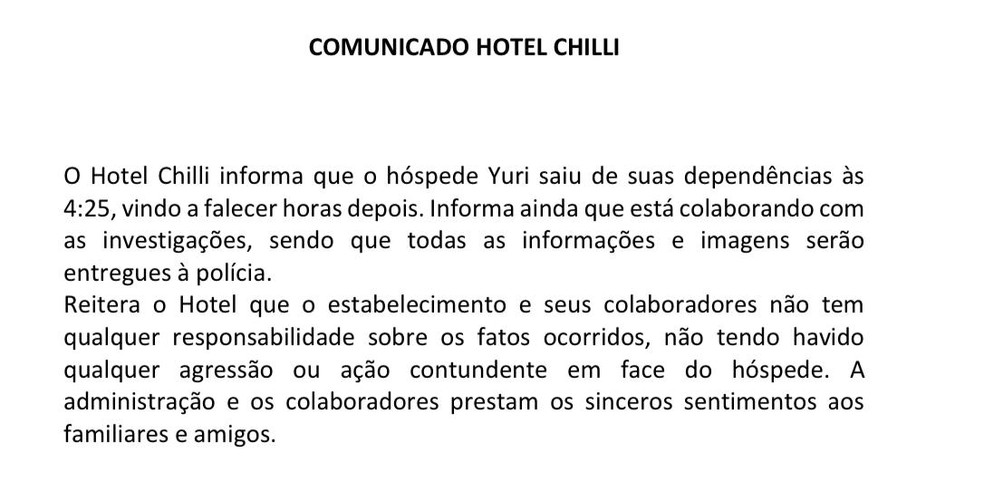 Comunicado do Hotel Chilli, no Centro de São Paulo. — Foto: Reprodução
