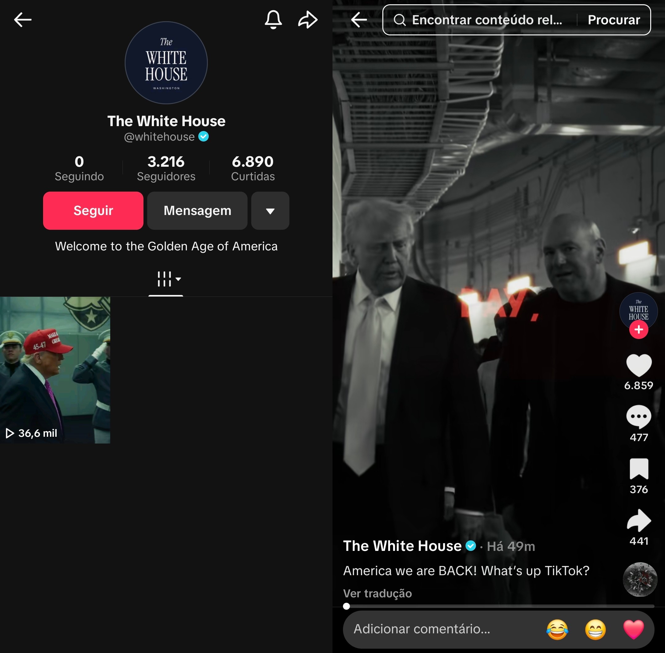 Casa Branca lança conta no TikTok; app segue ameaçado de banimento nos EUA