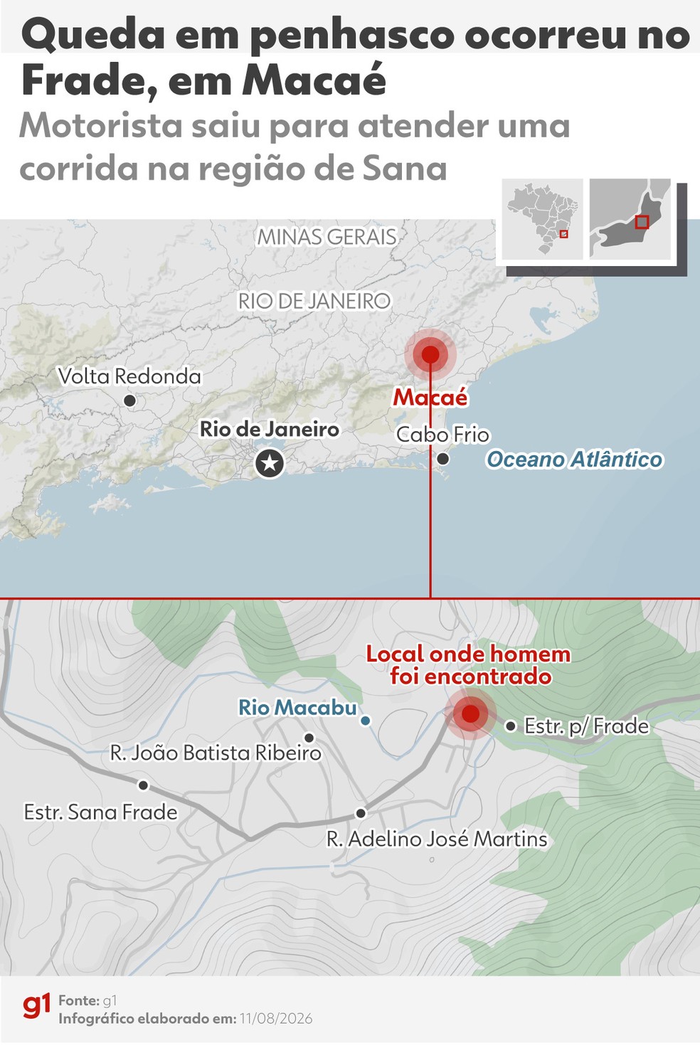 Paulo da Silva Oliveira foi localizado nas proximidades de Frade, na serra do município. — Foto: Infográfico g1