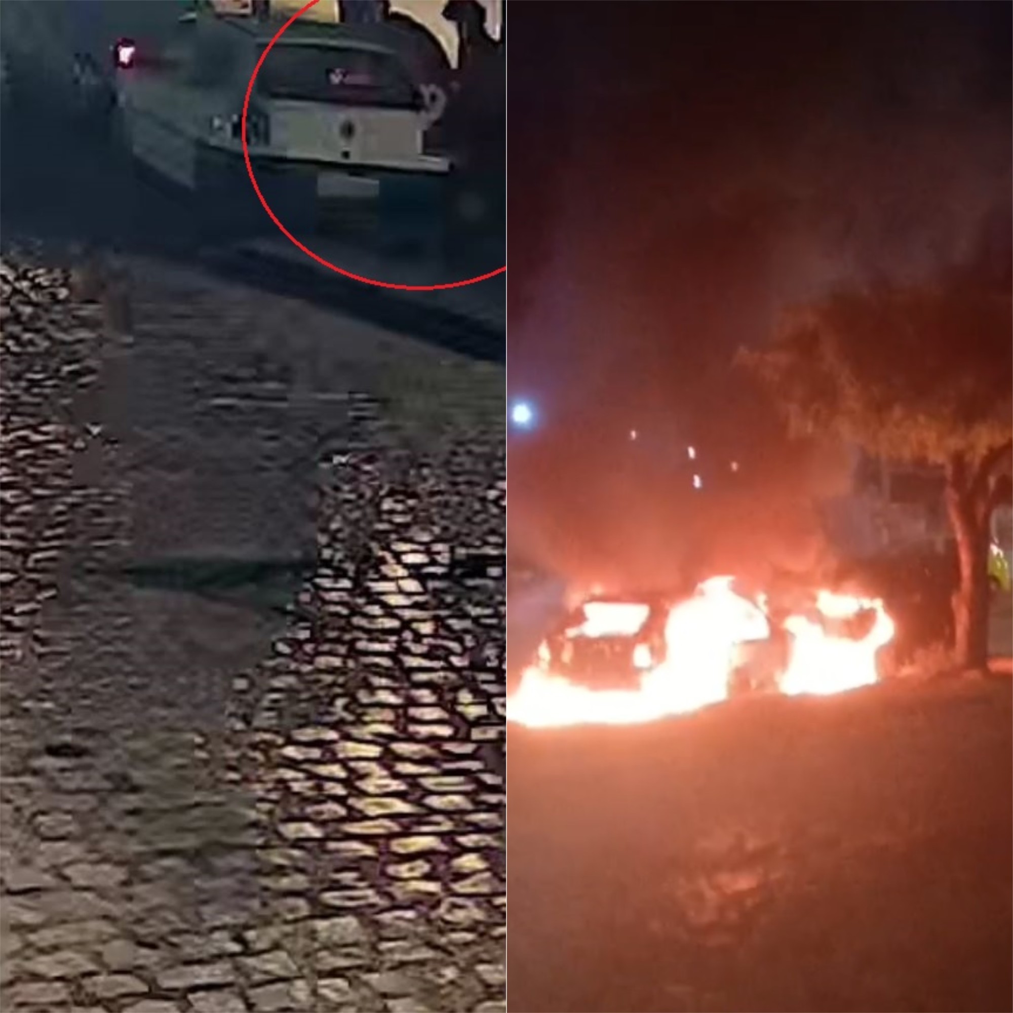 Vídeo mostra suspeitos colocando fogo em carros estacionados na rua no interior do RN