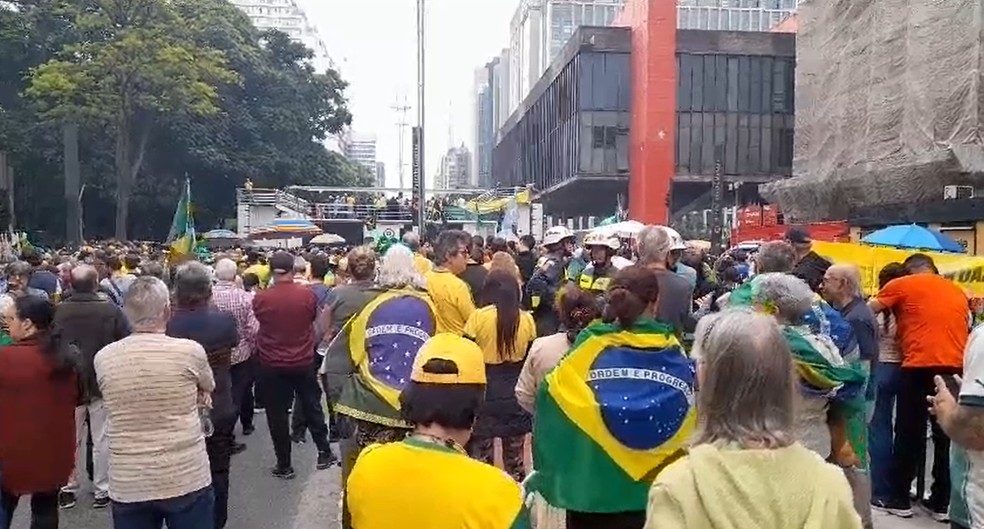 Manifestantes na Avenida Paulista — Foto: TV Globo