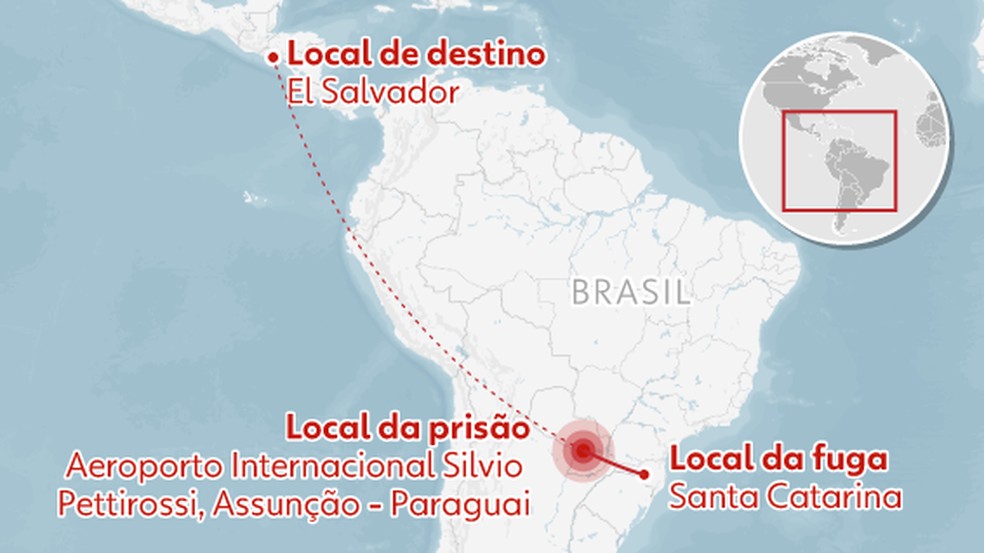 SELO- Mapa da tentativa de fuga de Silvinei Vasques. &mdash; Foto: Arte/g1