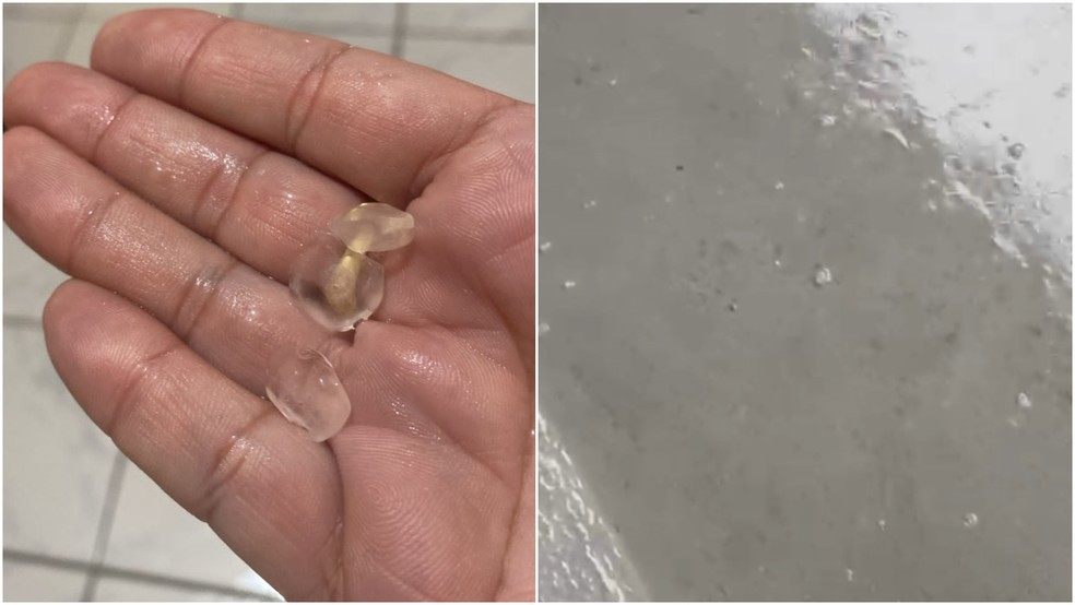 Chuva de granizo surpreende moradores durante forte tempestade em Poranga. — Foto: Arquivo pessoal