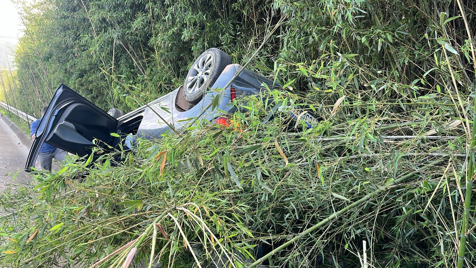 Carro capota na Raposo Tavares e para em bambuzal