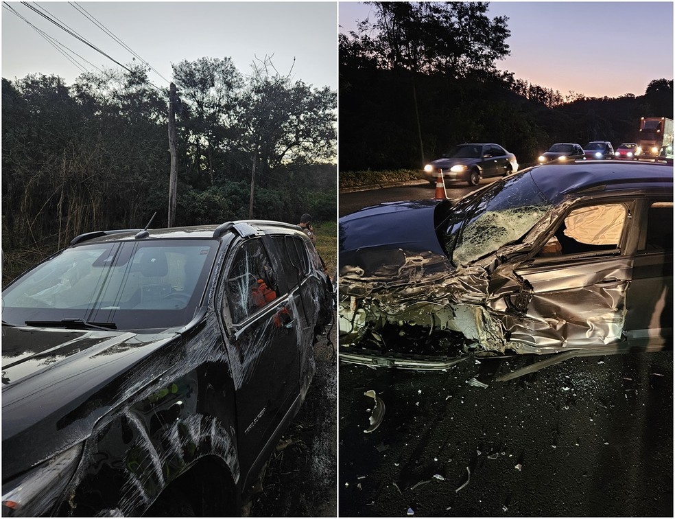 Carro de Fabiano Menotti (à esquerda) bateu em um veículo na BR-040, em Juiz de Fora — Foto: Corpo de Bombeiros/Divulgação