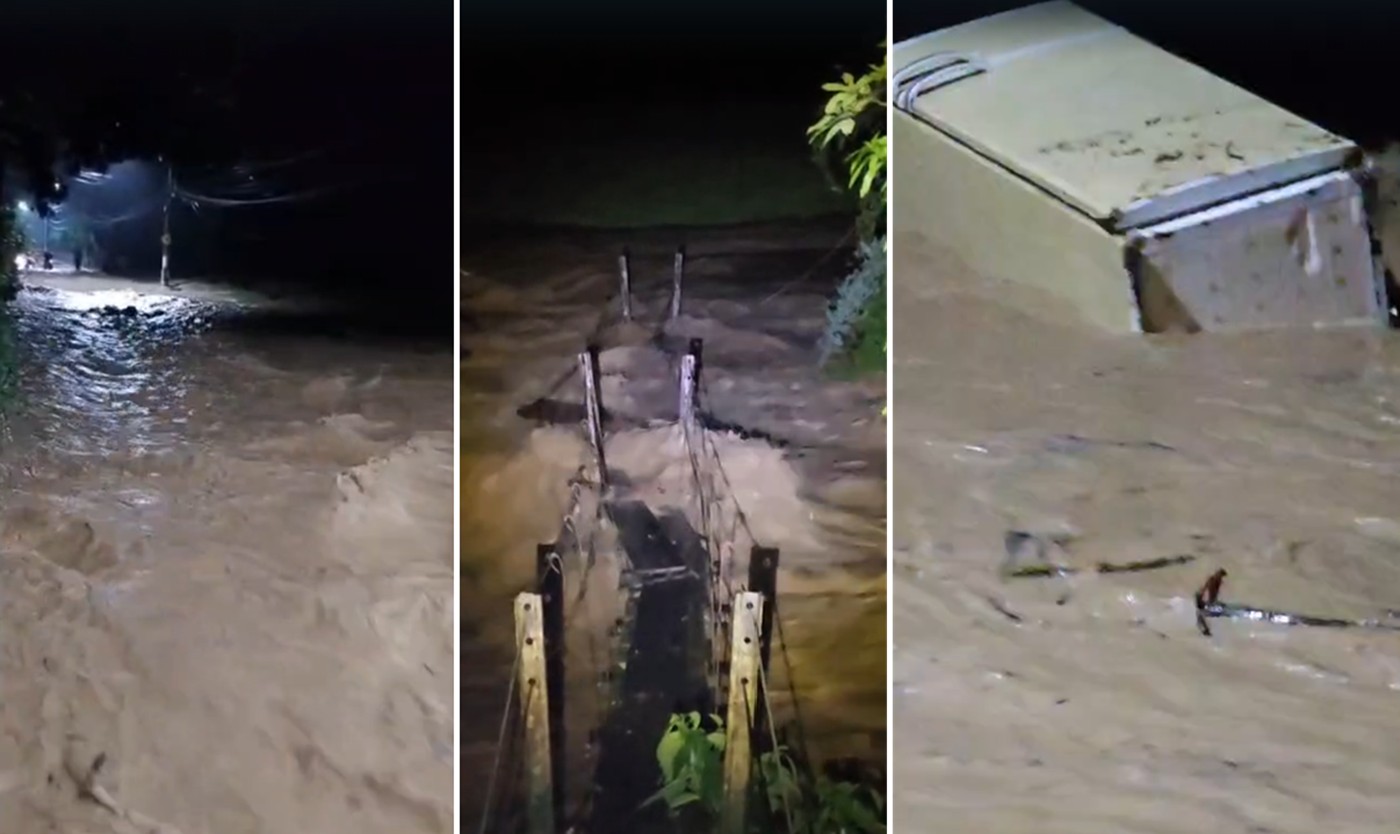 Moradores do Sana registram a força da enxurrada e destruição provocada pela chuva na serra de Macaé; vídeo