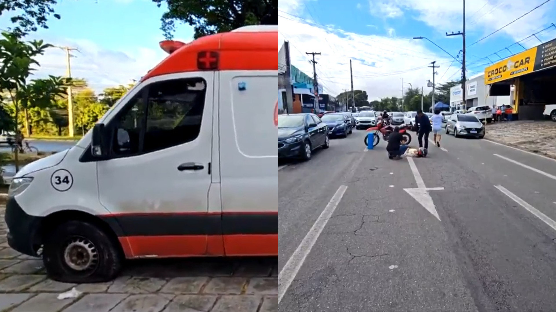 VÍDEO: Ambulância do Samu fica parada com pneu furado enquanto vítima de acidente espera mais de 1h por atendimento em São Luís