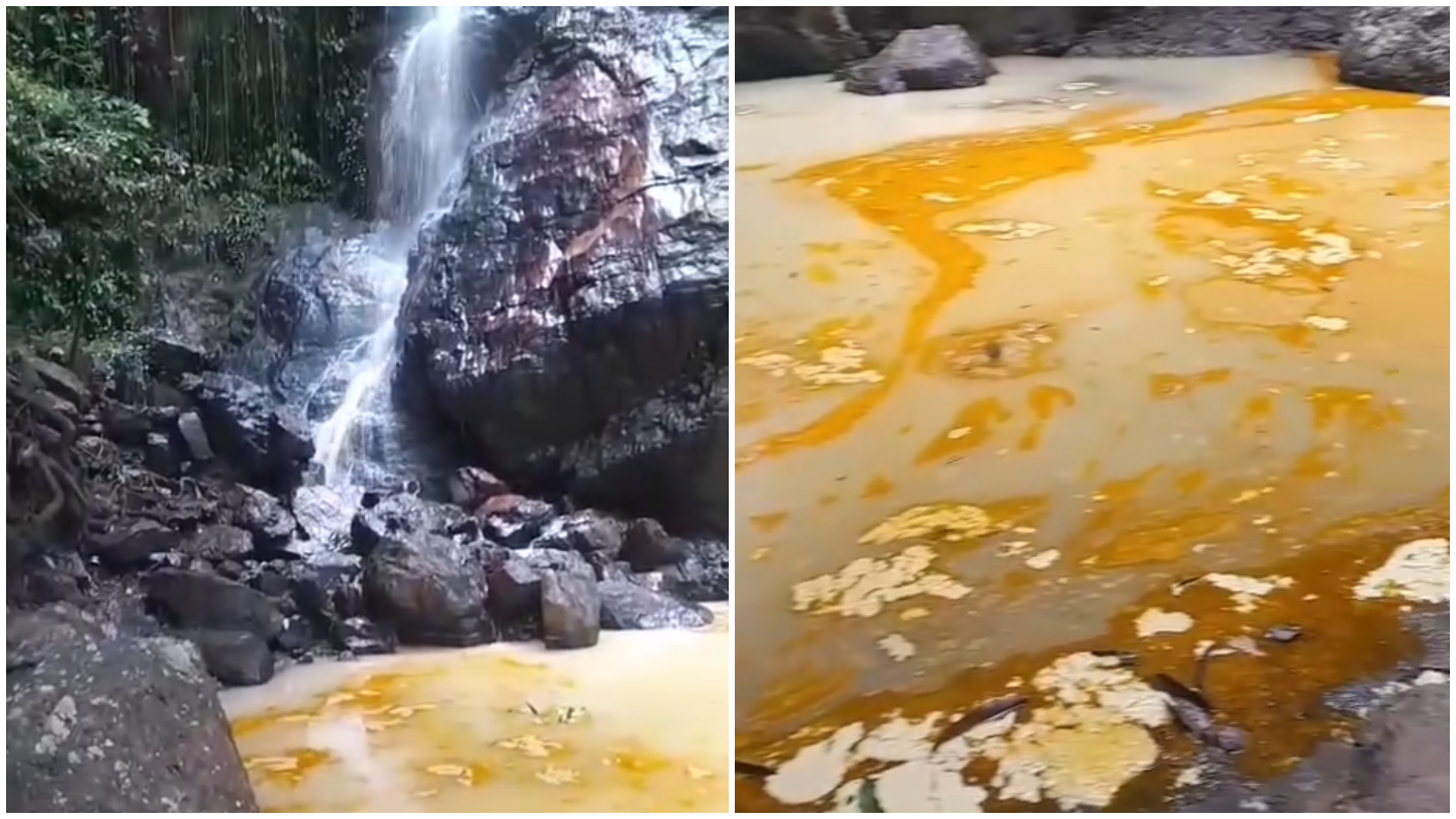 Vídeo: Água de cachoeira fica amarela após caminhão com óleo vegetal tombar no CE; motorista morreu 