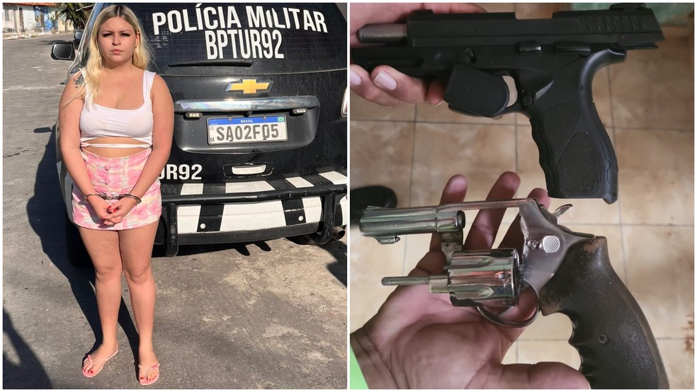 Ketlen Lucena Vieira, de 19 anos, foi presa com armas e drogas no Bairro Cais do Porto, em Fortaleza. — Foto: Reprodução