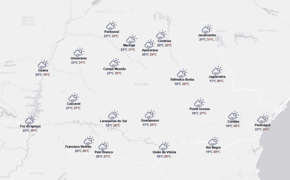 Previsão para sexta-feira, 9 de janeiro — Foto: Reprodução/Simepar