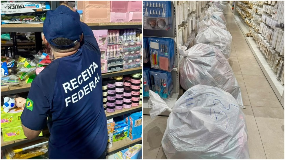 Cerca de R$ 2 milhões em produtos com indícios de irregularidades são apreendidos pela Receita Federal durante operação no Centro de Fortaleza. — Foto: Receita Federal/ Divulgação