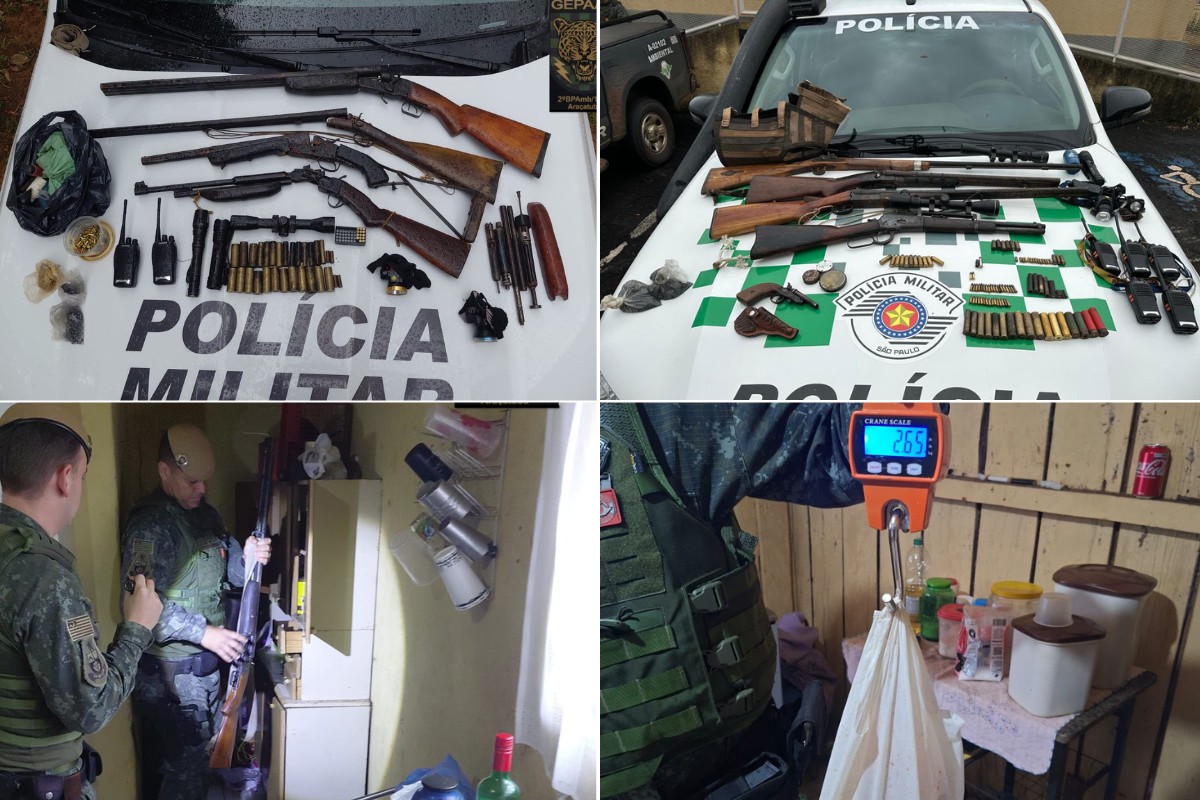 Polícia Ambiental apreende arsenal, equipamentos de caça e carne de animais silvestres durante fiscalização no interior de SP