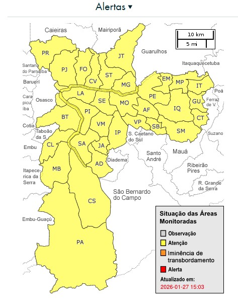 Dia vira noite: chuva se espalha, e toda a cidade de SP entra em estado de atenção para alagamentos