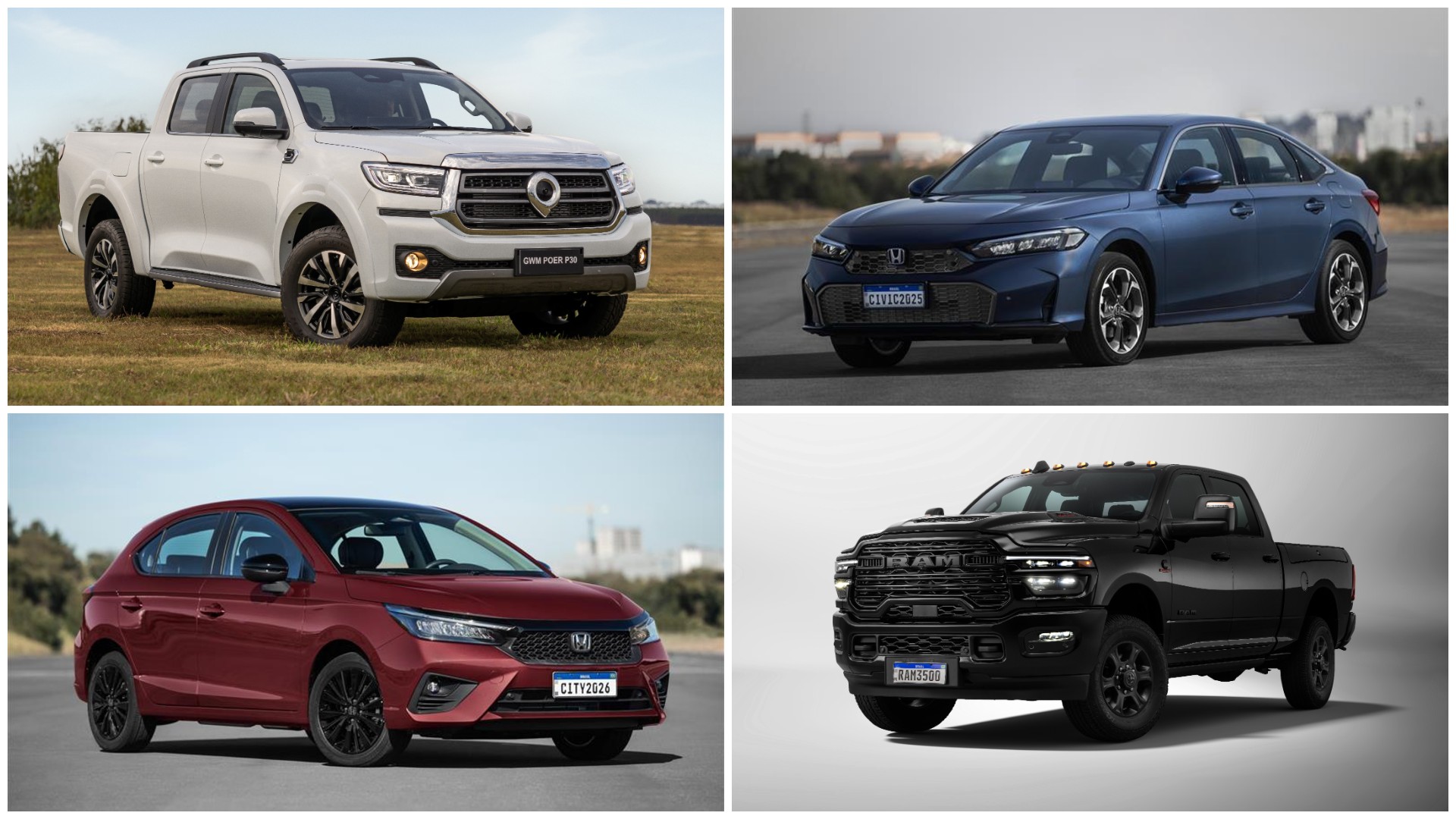 Honda Civic, RAM 3500 e GWM Poer: veja lançamentos (fora os SUVs) confirmados na semana