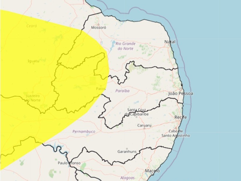 Inmet emite alerta amarelo de baixa umidade para 81 cidades da Paraíba; veja lista