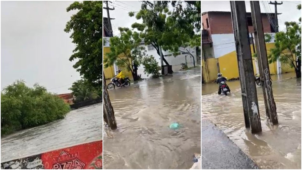 Canal do Conjunto Ceará transbordou alagando as vias durante a chuva. — Foto: Arquivo pessoal