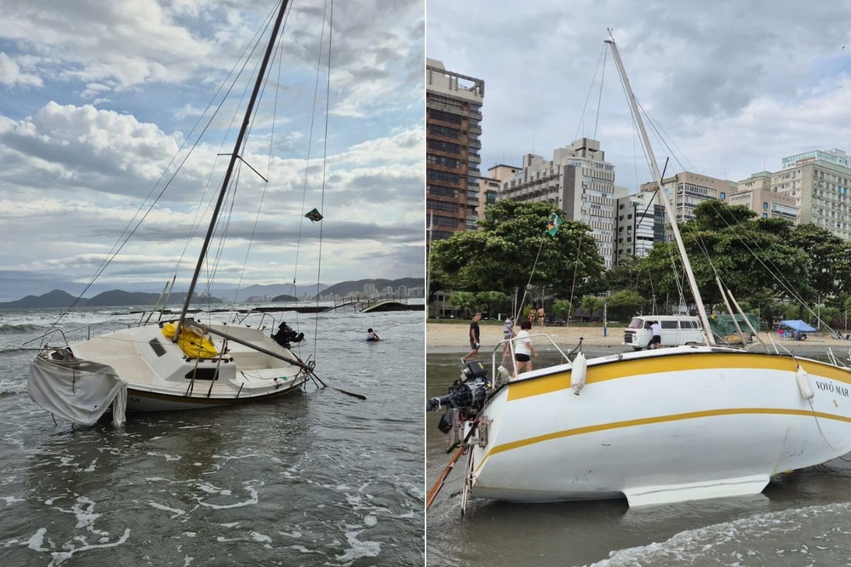 Tripulantes são resgatados após veleiro virar durante ventania no litoral de SP