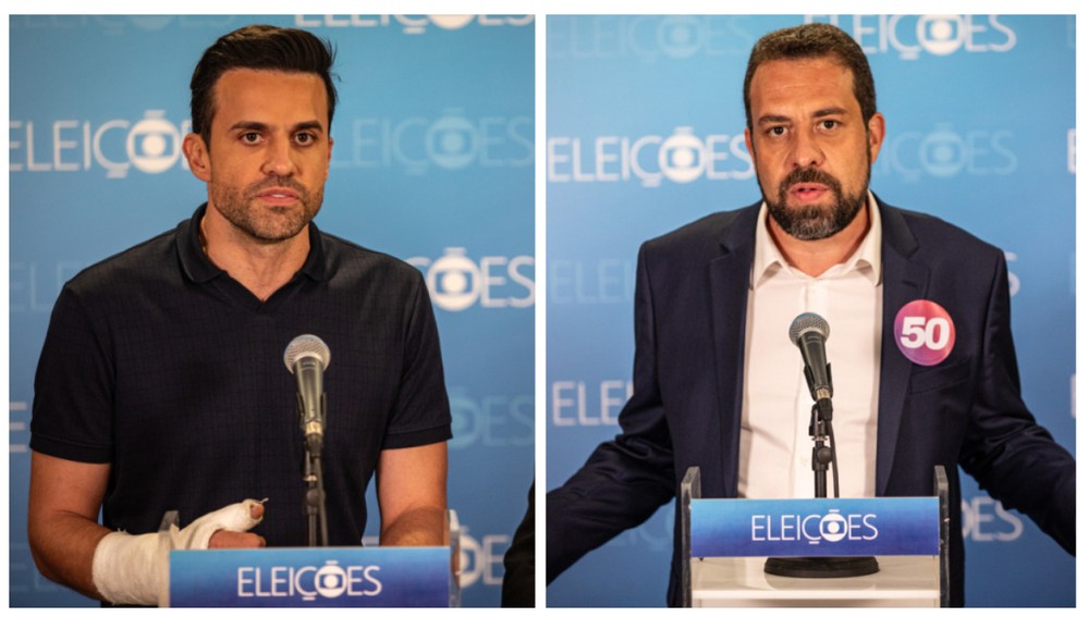 Pablo Marçal (PRTB) e Guilherme Boulos (PSOL) durante a campanha eleitoral em 2024