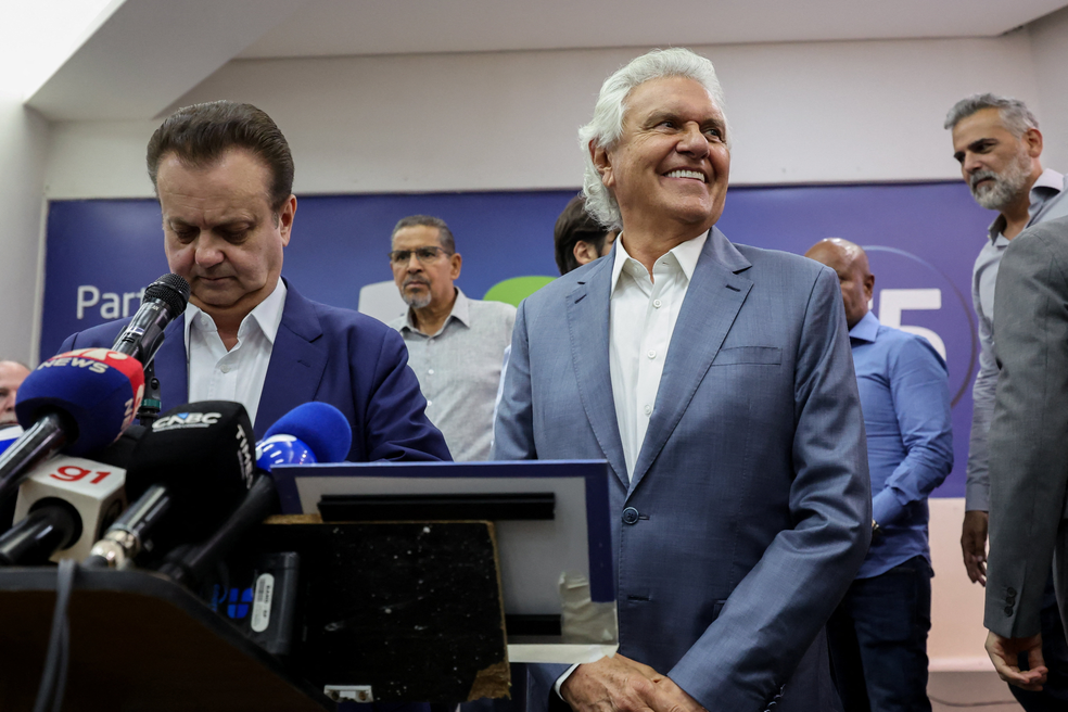 Ao lado de Kassab, Caiado é oficializado como pré-candidato à Presidência pelo PSD — Foto: Jorge Silva/Reuters