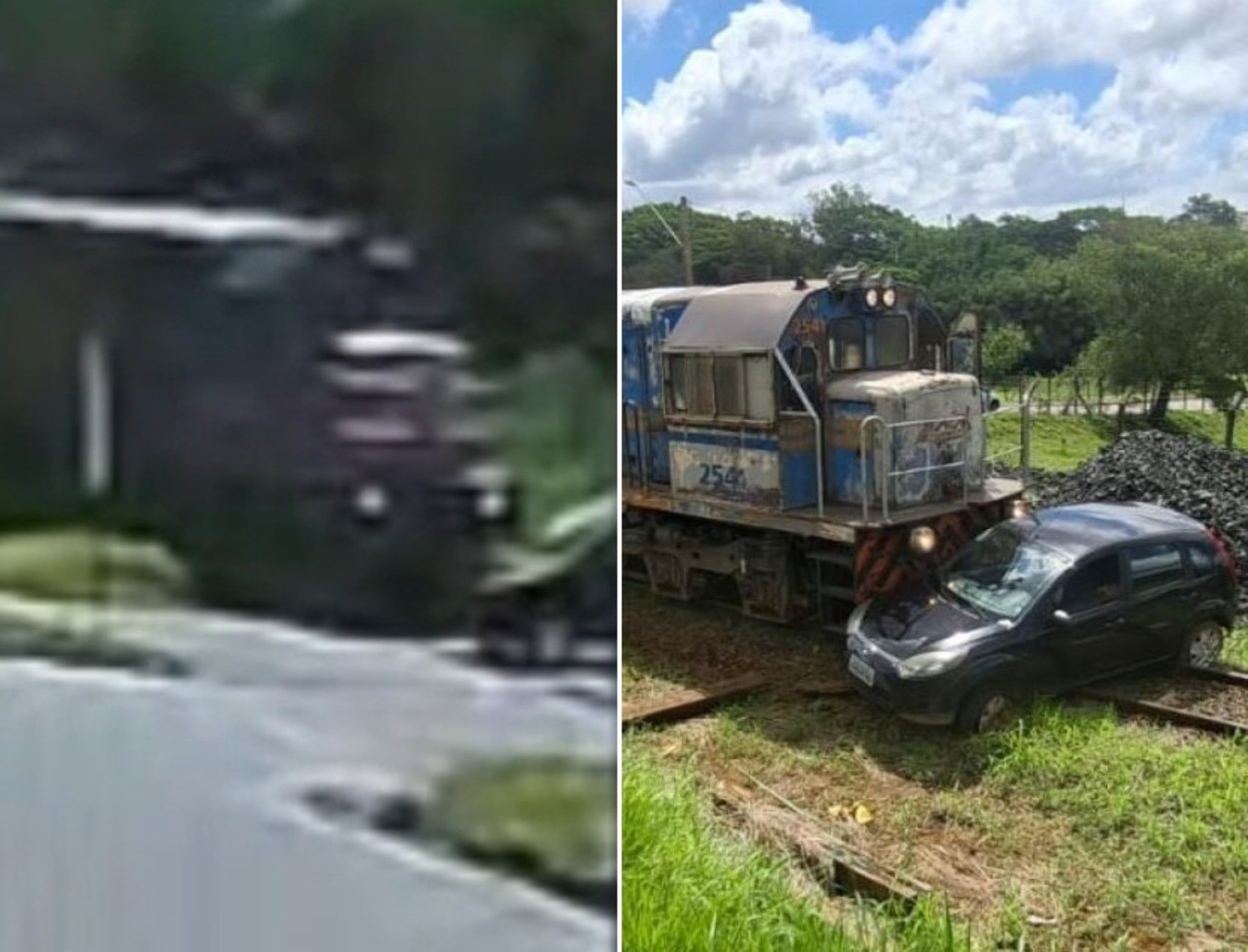 VÍDEO: Carro é atingido e arrastado por trem em linha férrea no interior de SP