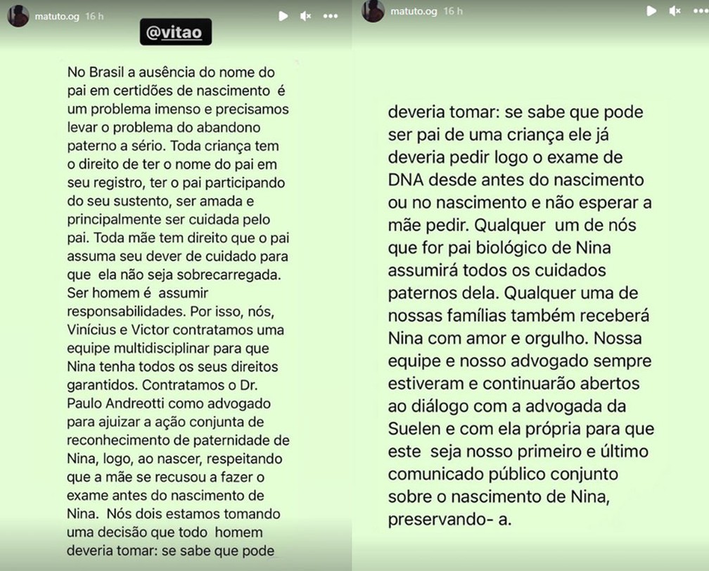 Comunicado de Vitão e Matuto sobre ação conjunta — Foto: Reprodução/Instagram