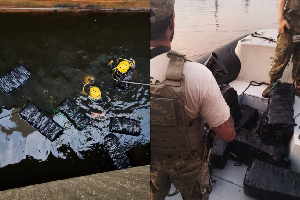 Cocaína estava escondida em fardos no casco do navio atracado no Porto de Santos — Foto: Polícia Federal/Divulgação