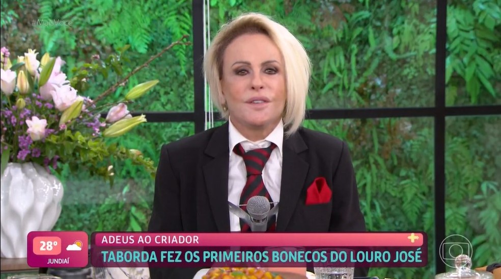 Ana Maria Braga lamenta morte do bonequeiro Eberson Taborda. — Foto: Reprodução/Globo