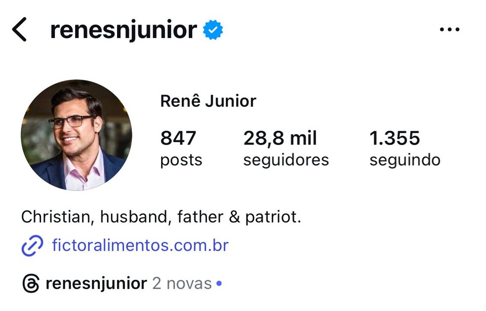 Perfil de Renê Junior, no Instagram — Foto: Reprodução