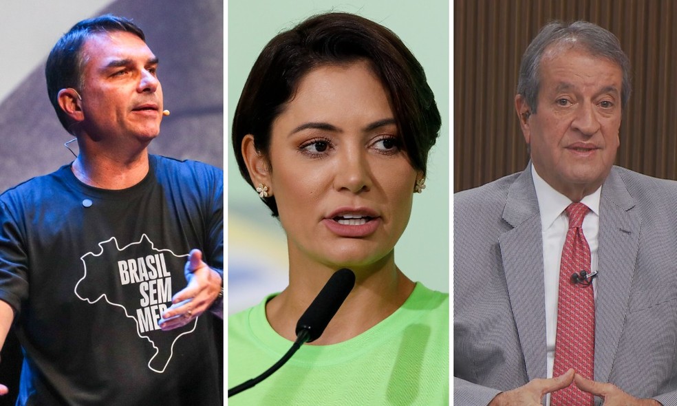 Flávio Bolsonaro, Michelle Bolsonaro e Valdemar Costa Neto — Foto: Montagem / g1
